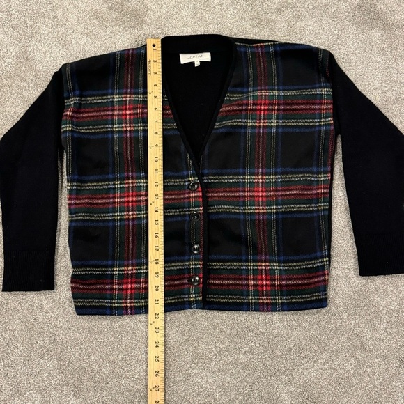 THE GREAT. Plaid Cardigan in Black and Red - Picture 8 of 11